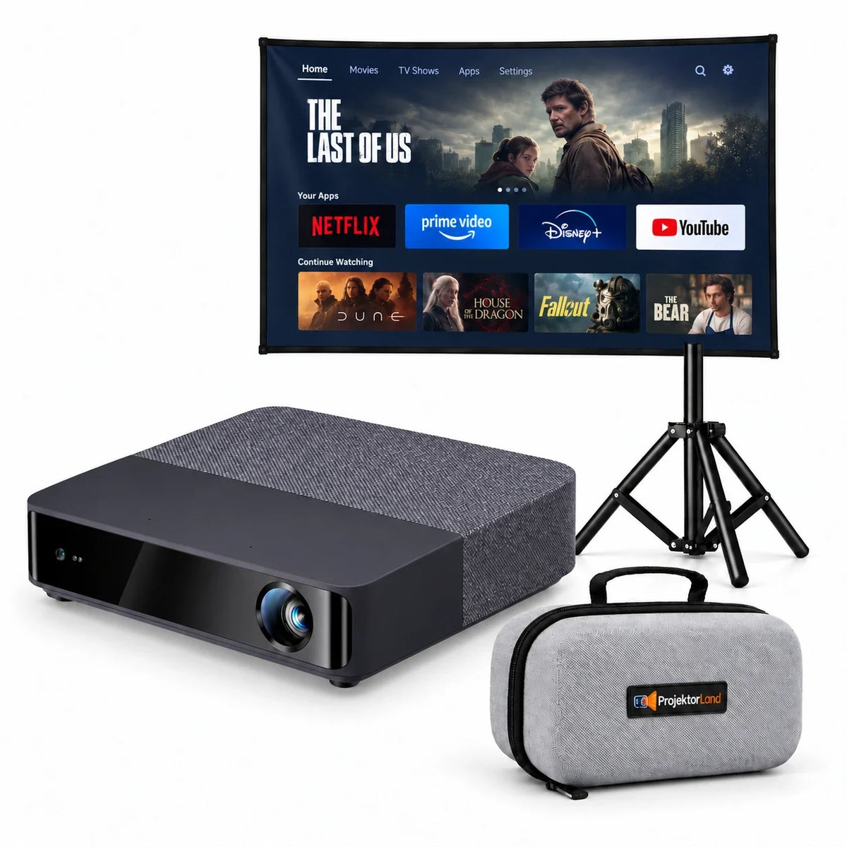 Projektorland Aura Laser – 4K UHD -yhteensopiva laserprojektori, 1100 ANSI-lumenia, natiivi Full HD