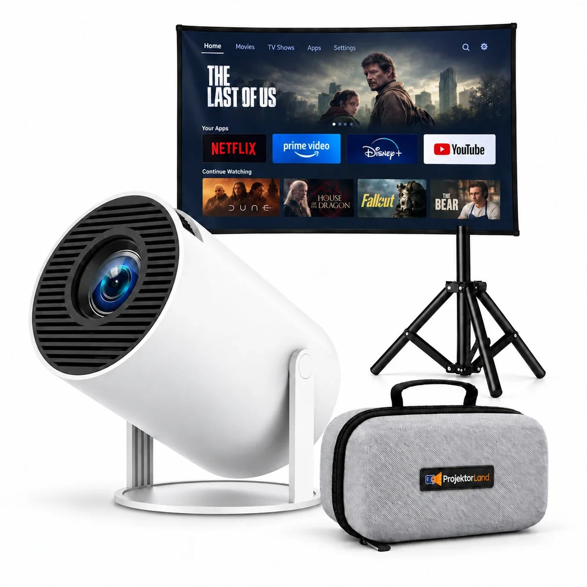 Projektorland Luma Compact -miniprojektori – 200 ANSI-lumenia, HD 720p, Android 14, Wi-Fi 6 ja 5 W:n kaiutin