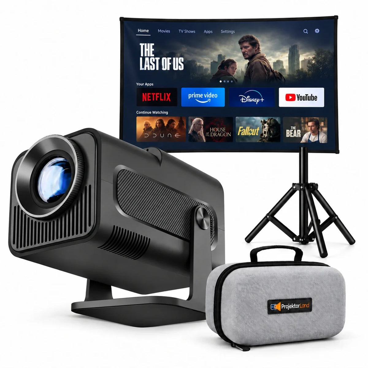 Nomad Mini -miniprojektori – 300 ANSI-lumenia, HD 720p, Android 11, Wi-Fi 6, Bluetooth ja 180° kääntö