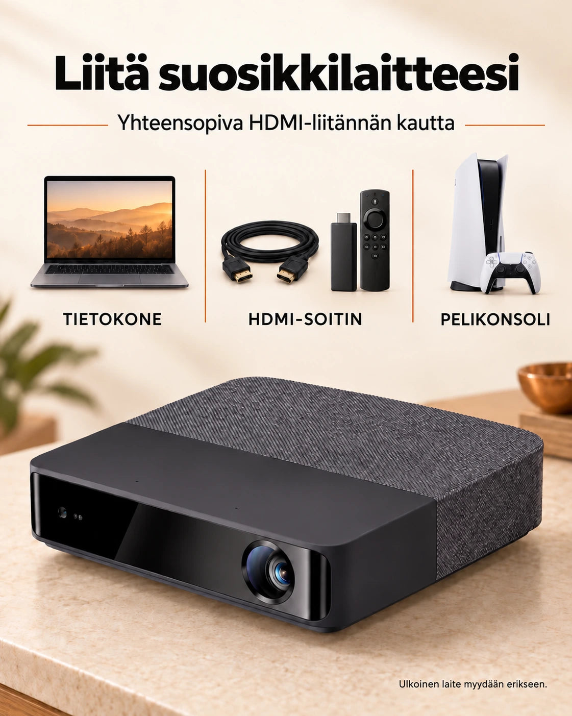 Projektorland Aura Laser – 4K UHD -yhteensopiva laserprojektori, 1100 ANSI-lumenia, natiivi Full HD