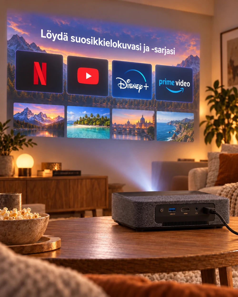 Projektorland Aura Laser – 4K UHD -yhteensopiva laserprojektori, 1100 ANSI-lumenia, natiivi Full HD