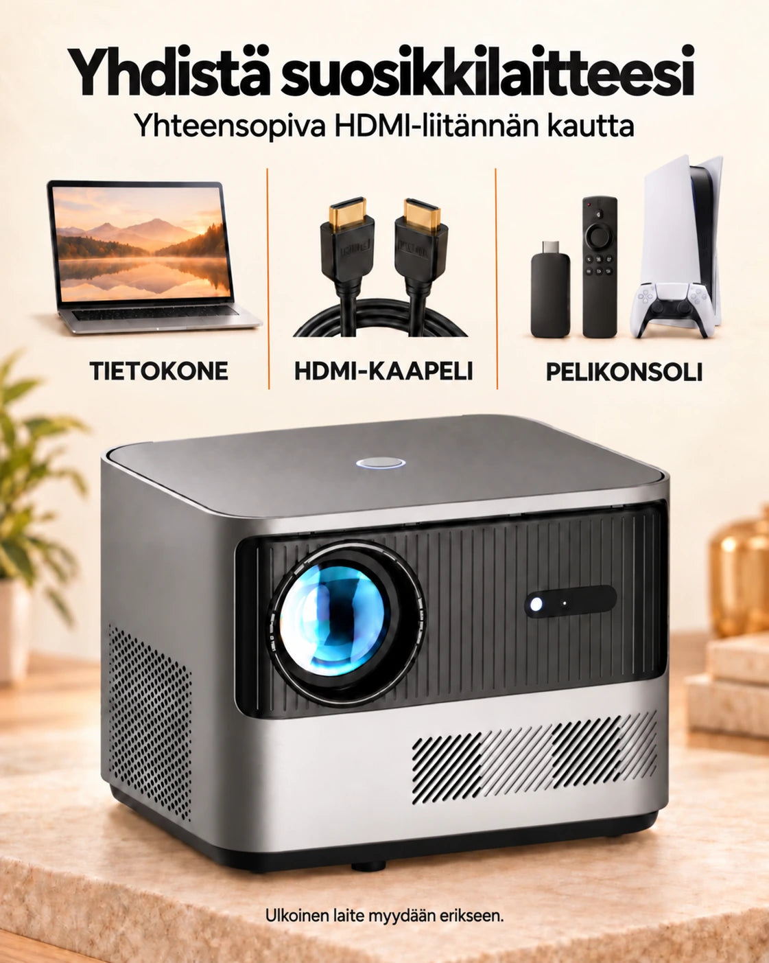 Projektorland Grand Cinema – 4K-yhteensopiva, Full HD 1080p, 580 ANSI-lumenia, HDMI ja USB
