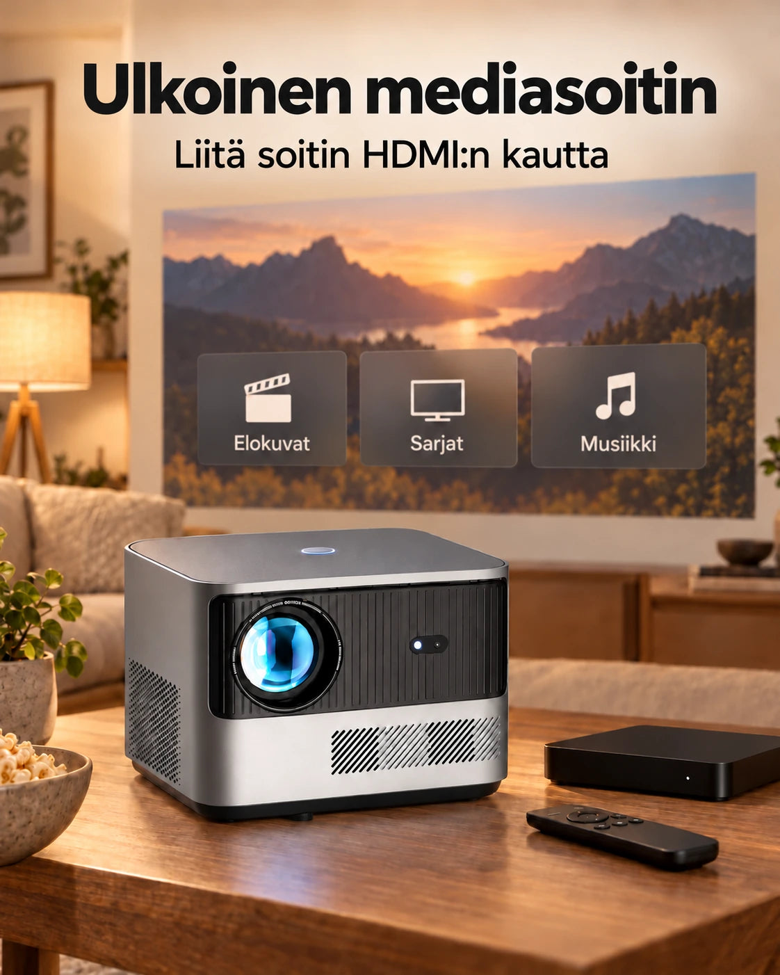 Projektorland Grand Cinema – 4K-yhteensopiva, Full HD 1080p, 580 ANSI-lumenia, HDMI ja USB