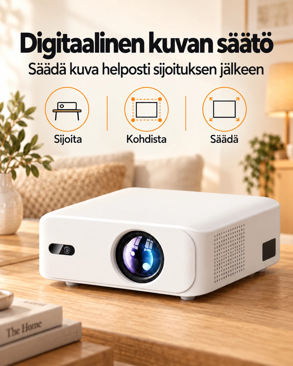 Projektorland Horizon -projektori – 800 ANSI-lumenia, Full HD 1080p, HDMI, digitaalinen trapetsikorjaus ja sisäänrakennettu kaiutin