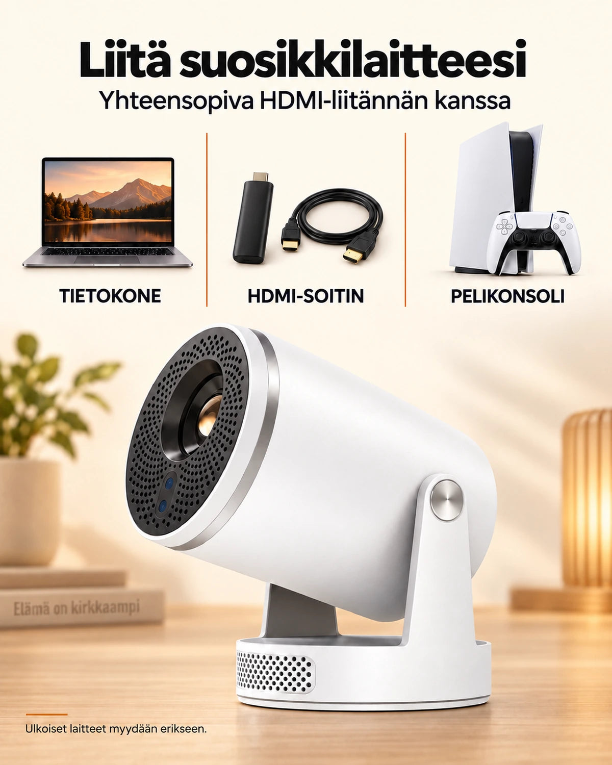 Projektorland Luma Pro -miniprojektori – 400 ANSI-lumenia, Full HD 1080p, automaattitarkennus, Android 14 ja Wi-Fi 6