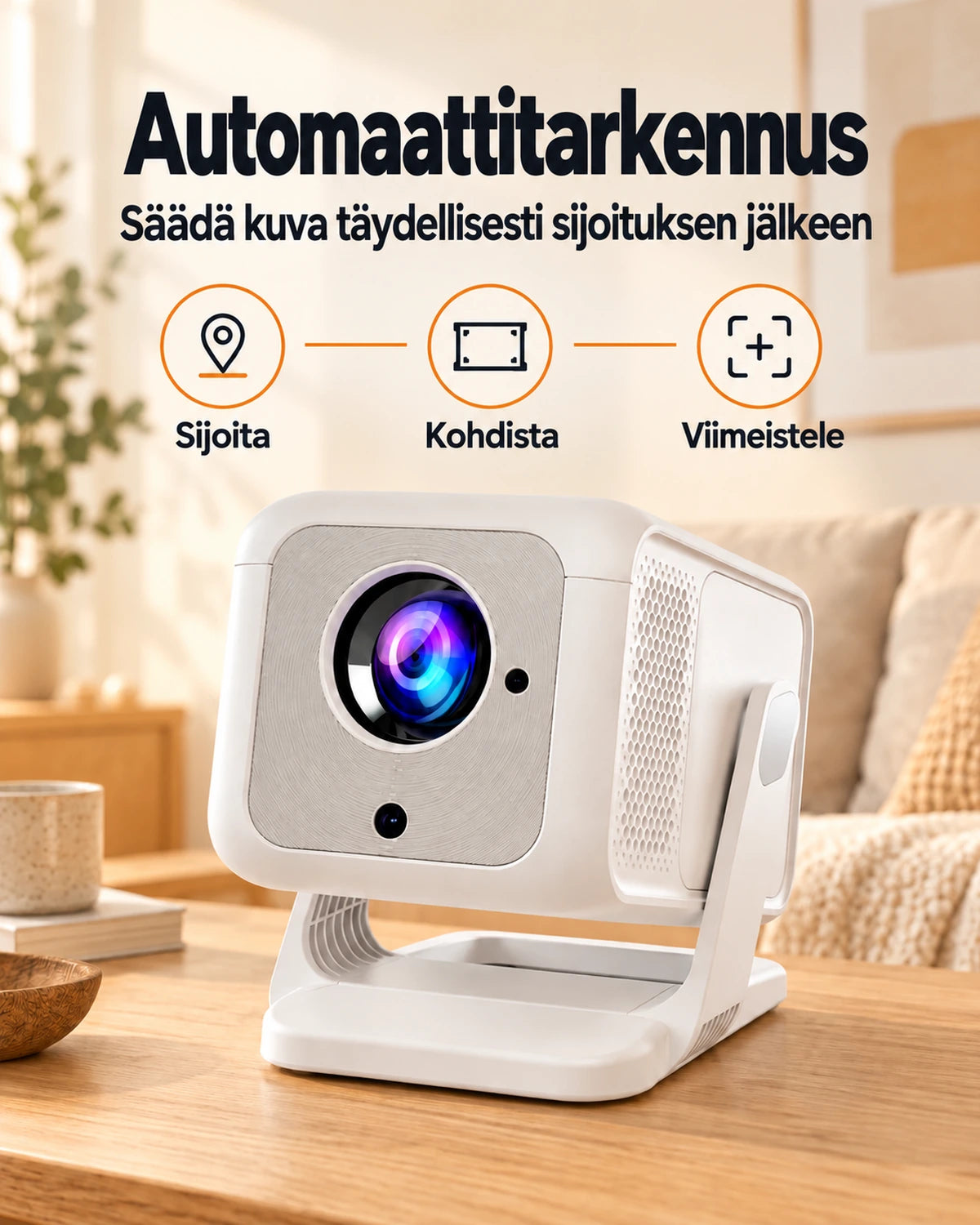 Projektorland Nova Plus -miniprojektori – 420 ANSI-lumenia, Full HD 1080p, automaattitarkennus, Android ja Wi-Fi
