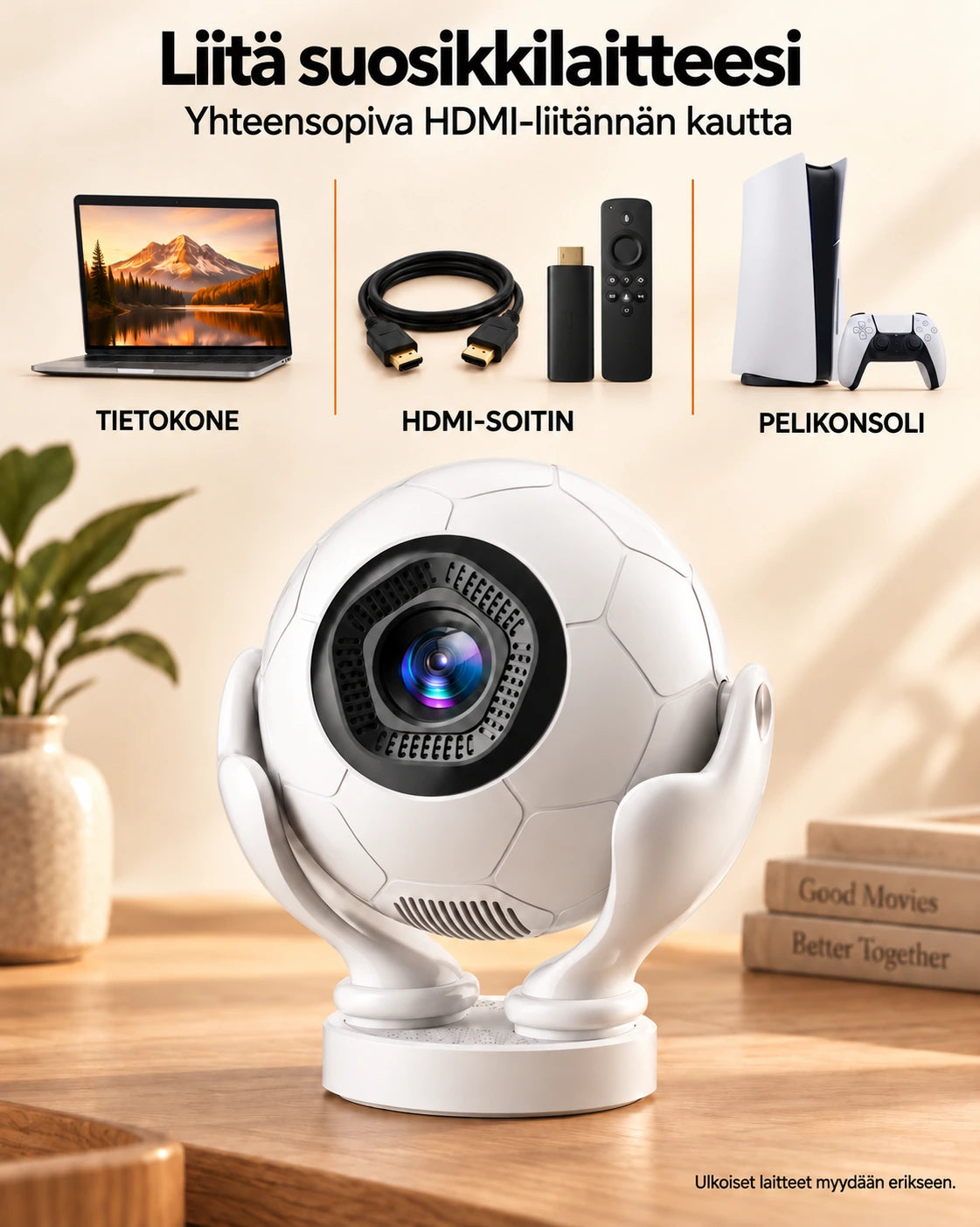 Projektorland Orbit Pro -miniprojektori – 500 ANSI-lumenia, Full HD 1080p, sähköinen tarkennus, Android 14 ja Wi-Fi 6