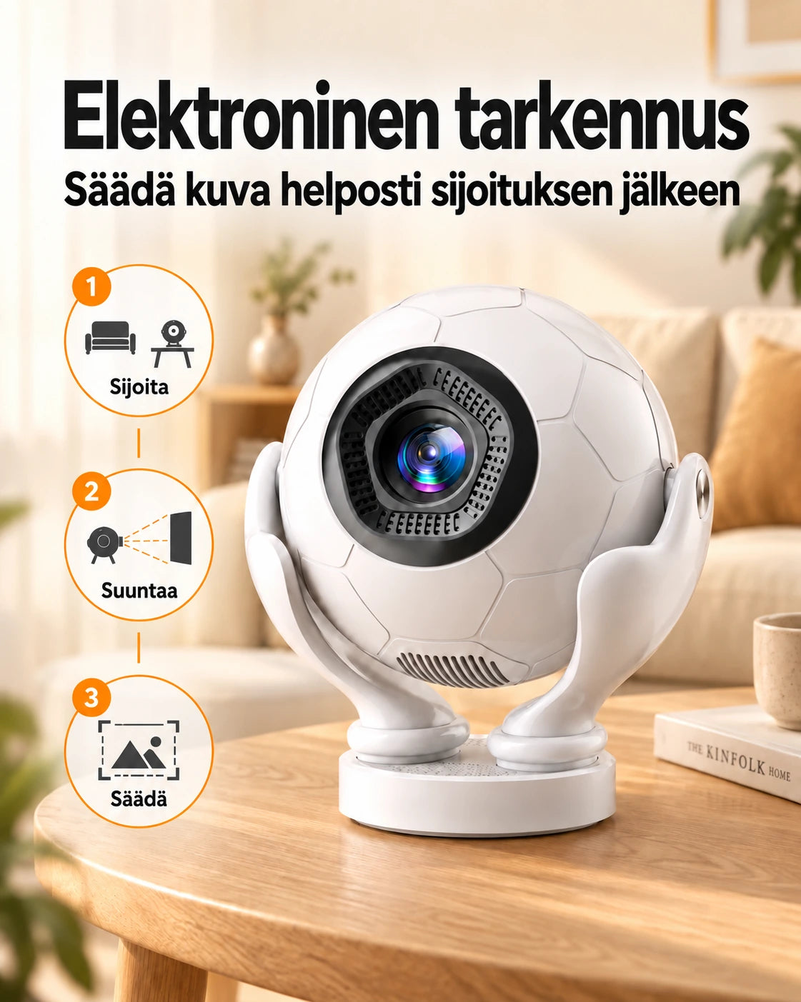 Projektorland Orbit Pro -miniprojektori – 500 ANSI-lumenia, Full HD 1080p, sähköinen tarkennus, Android 14 ja Wi-Fi 6