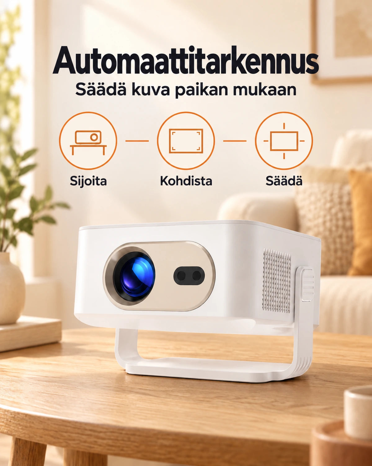 Projektorland Vista -miniprojektori – 260 ANSI-lumenia, HD 720p, automaattitarkennus ja Android 11